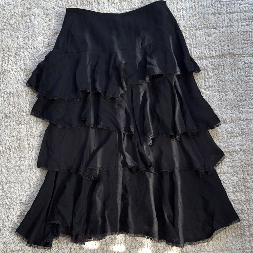 Armand Ventilo Size 4 Midi Skirt Tiered Elegant Black Layered Skirt